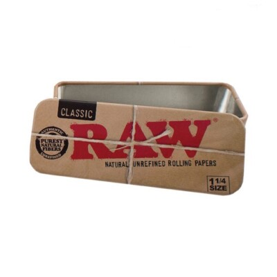 Authentic RAW 1 1/4 Cone Caddy Metal Storage Container Tin Rolling Papers 