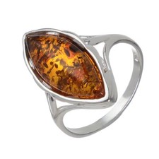 Sterling Silver and Baltic Honey Marquise Cut Amber Ring