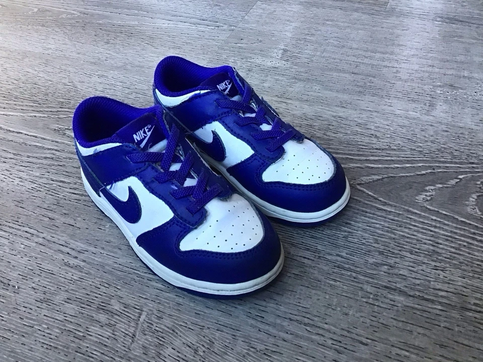 Nike Dunk Low Shoes Toddler Size 10C Blue White Leather Sneakers FB9107-106 - Image 2 of 4