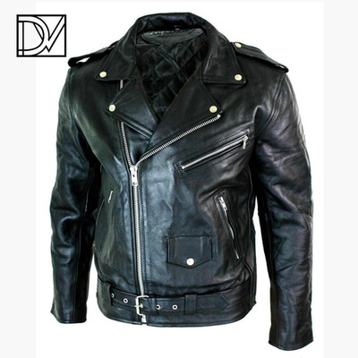 Men's Motorcycle Leather jacket Genuine Sheep Skin Brando Style Black Biker