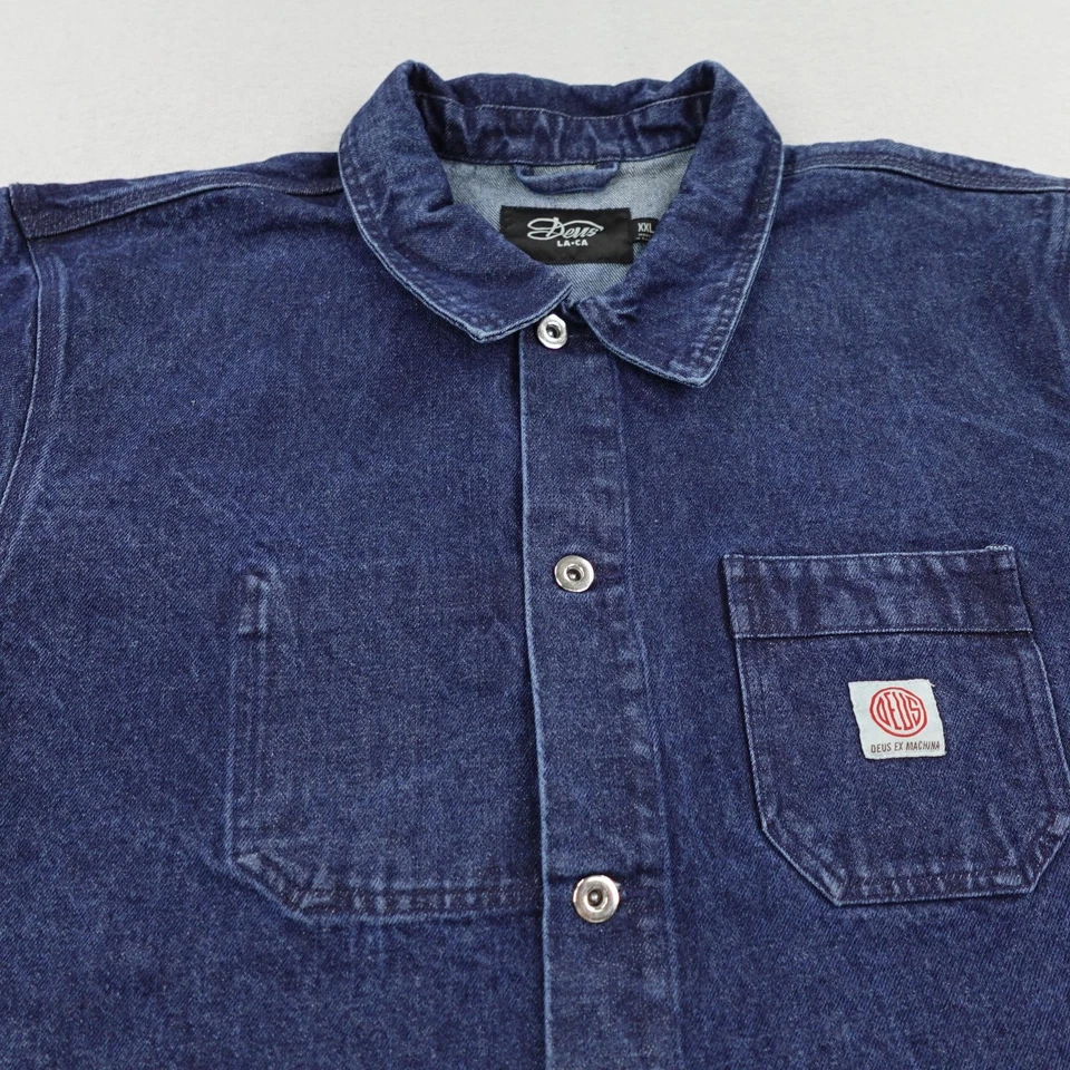 Deus Ex Machina 夹克男式 2XL 蓝色牛仔汉克编舞野战外套工作实用 — 第 2/4 张图片