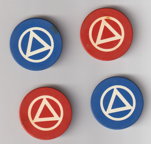 4 pcs. Alcoholics Anonymous Bakelite Circle Triangle Refrigerator Chips