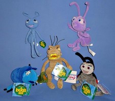 DISNEY A BUGS LIFE-Francis-Dot-Flick-Dim-P T Flea-PLUSH VINTAGE BEAN BAG LOT-5