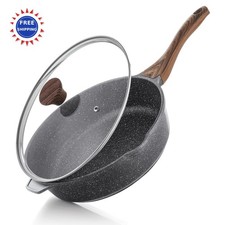 Pan Deep Frying Skillet 11 inch Saute with Lid Nonstick SENSARTE Handle