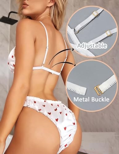 Women's Bra and Panty Sets Satin Silk Lingerie Set 2 Piece Bralette Small White