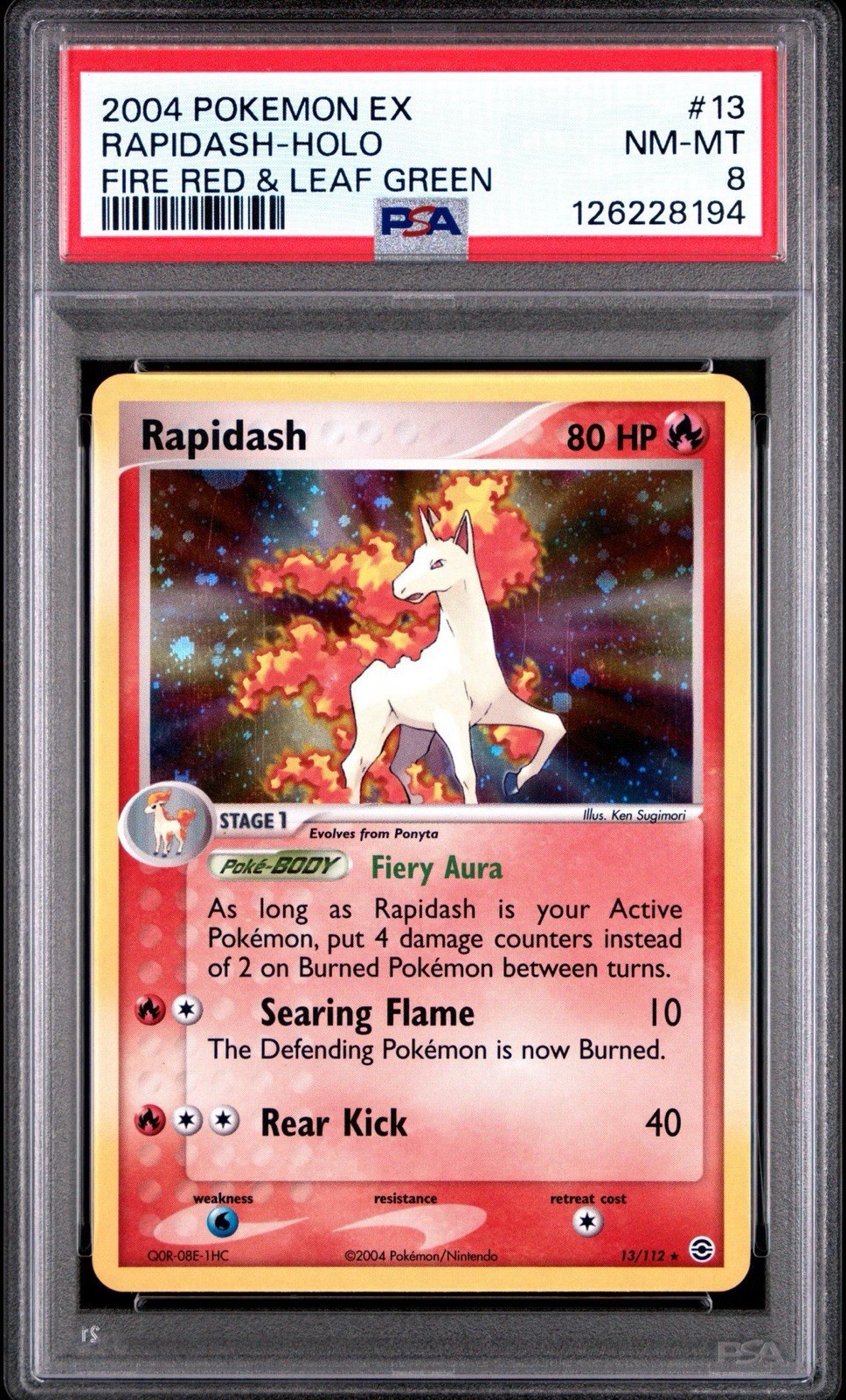 2004 POKEMON EX FIRE RED & LEAF GREEN #13 RAPIDASH-HOLO PSA 8