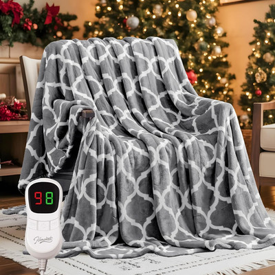 Electric Heated Blanket Throw - 50''x60'', 10 Heat Levels, Auto Off, ETL Certified