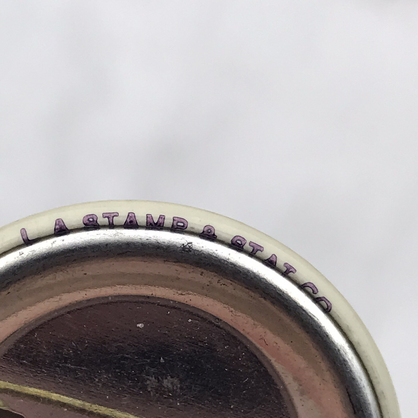 Vintage PCSA 500 Pinback Button Purple Text L.A. Stamp & Stat Co.