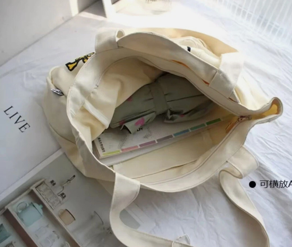 Snoopy Shoulder Bag Canvas Cartoon Tote Purse Student Style - Large Capacity