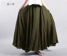 Ladies Womens Cotton Linen Skirt Pleated Beach Boho Maxi Elasticated Waist Dress