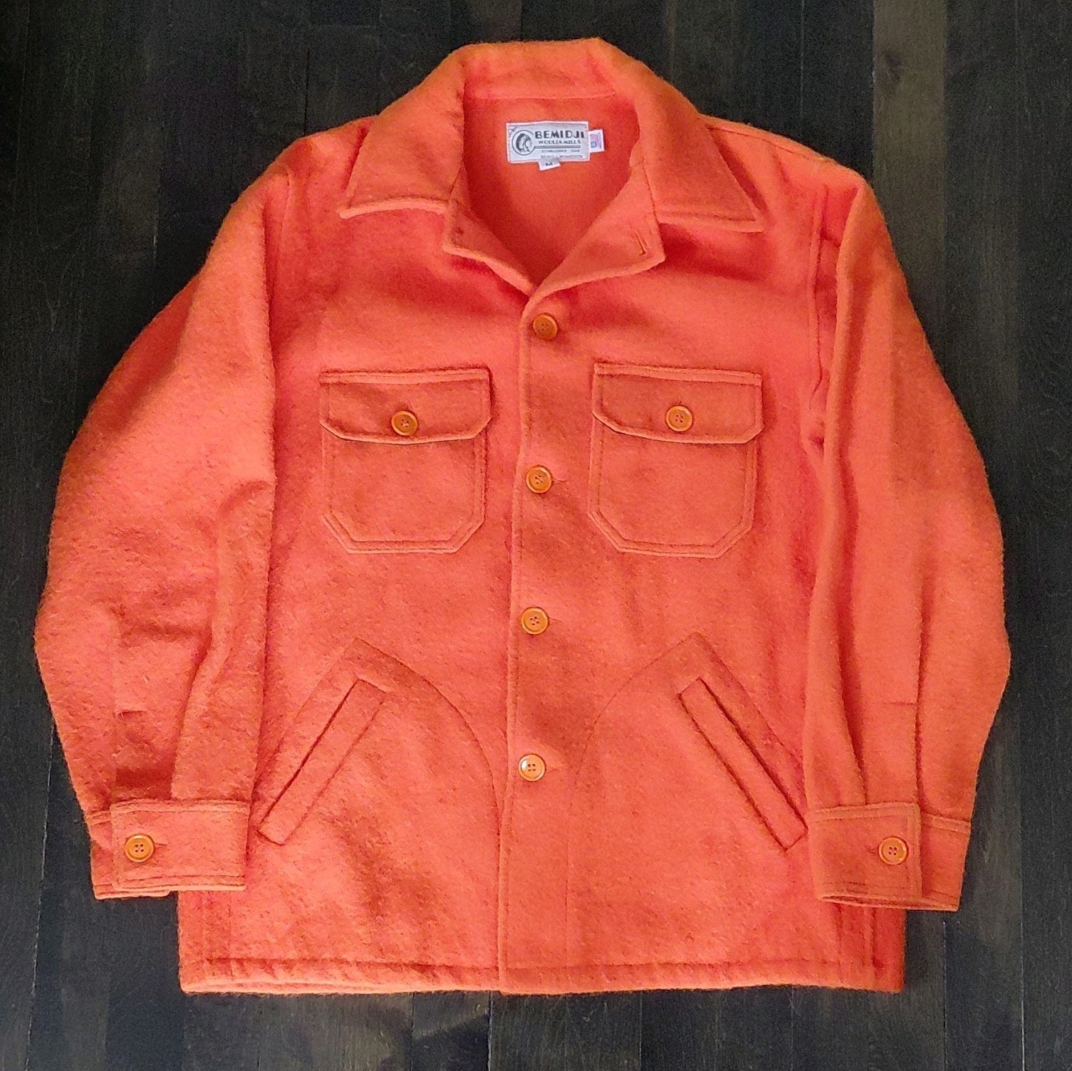 Bemidji Woolen Mills Orange Shirt Jacket Mens Size M Hunting Camping Outdoor USA