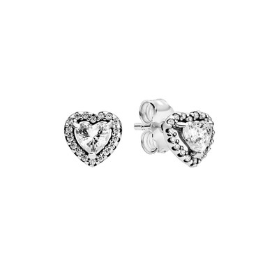 Pandora Ohrringe Sterling Silber Erhöhtes Herz Pave Ohrstecker 298427C01 & Geschenkbox