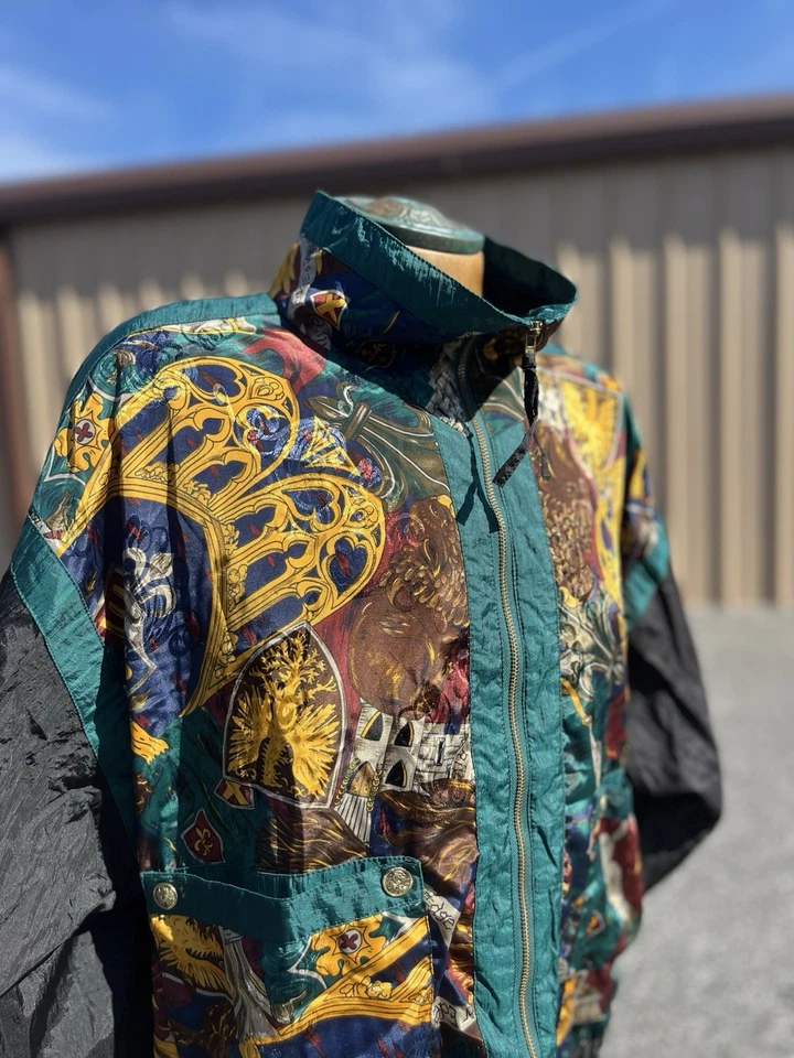 Vtg 90s Baroque Versace Style Tracksuit Jacket Men’s 1X Hip Hop Rap Windbreaker - Image 2 of 4