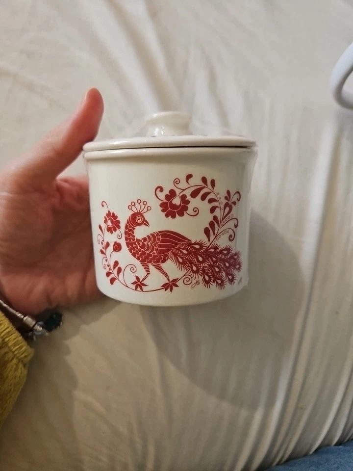 Jan Constantine Portmeirion Red Peacock Sugar Bowls With Lids X 7 - Image 2 of 4