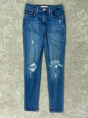 Levis 721 Jeans Womens 28x30 True 26x28.5 Blue High Rise Skinny Denim Distressed