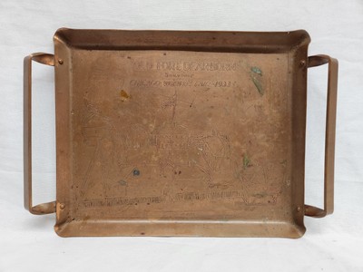 Rare Antique 1933 World's Fair Old Fort Dearborn Indian 14'' Solid Copper Tray