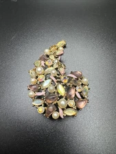 Vtg Kramer Brooch Pin Crescent Leaf Faux Pearl Glass Enamel Rhinestone Butterfly