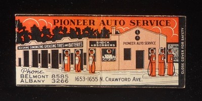 1940s FULL LENGTH Pioneer Auto Service Phillips 66 Gas Willard Delco Evanston IL