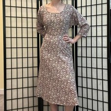 Red, White, Tan Floral Prairie Dress Vintage 90s Rabbit Rabbit Rabbit S/M