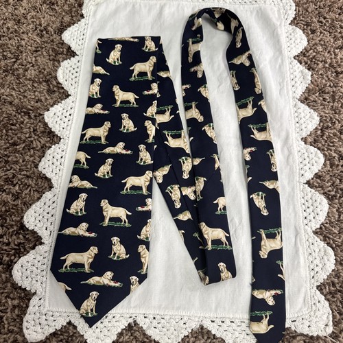 Alynn Neckwear Yellow Labrador Retriever Silk Mens Necktie Navy Blue Dog Pet USA