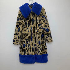 Blue Faux Fur Leopard Print Maxi Coat