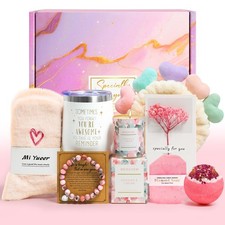 Happy Birthday Gifts for Women, 9pc Get Well Baskets, Pink Self Rose 