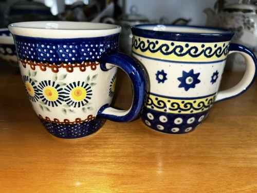 2 Boleslawiec Polish Pottery Coffee Mugs