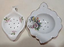 VINTAGE lot of 2 TEA STRAINER PORCELAIN  Pink Floral and Mixed Floral designs