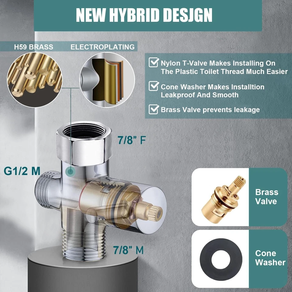 Toilet Shattaf Adapter Hose Bidet Spray Stainless Steel Handheld Shower Head US - Image 2 of 4