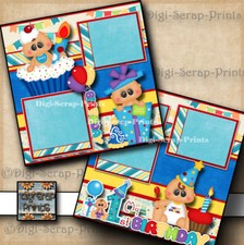 1ST BIRTHDAY BOY baby 2 premade scrapbook pages paper piecing DIGISCRAP A0031