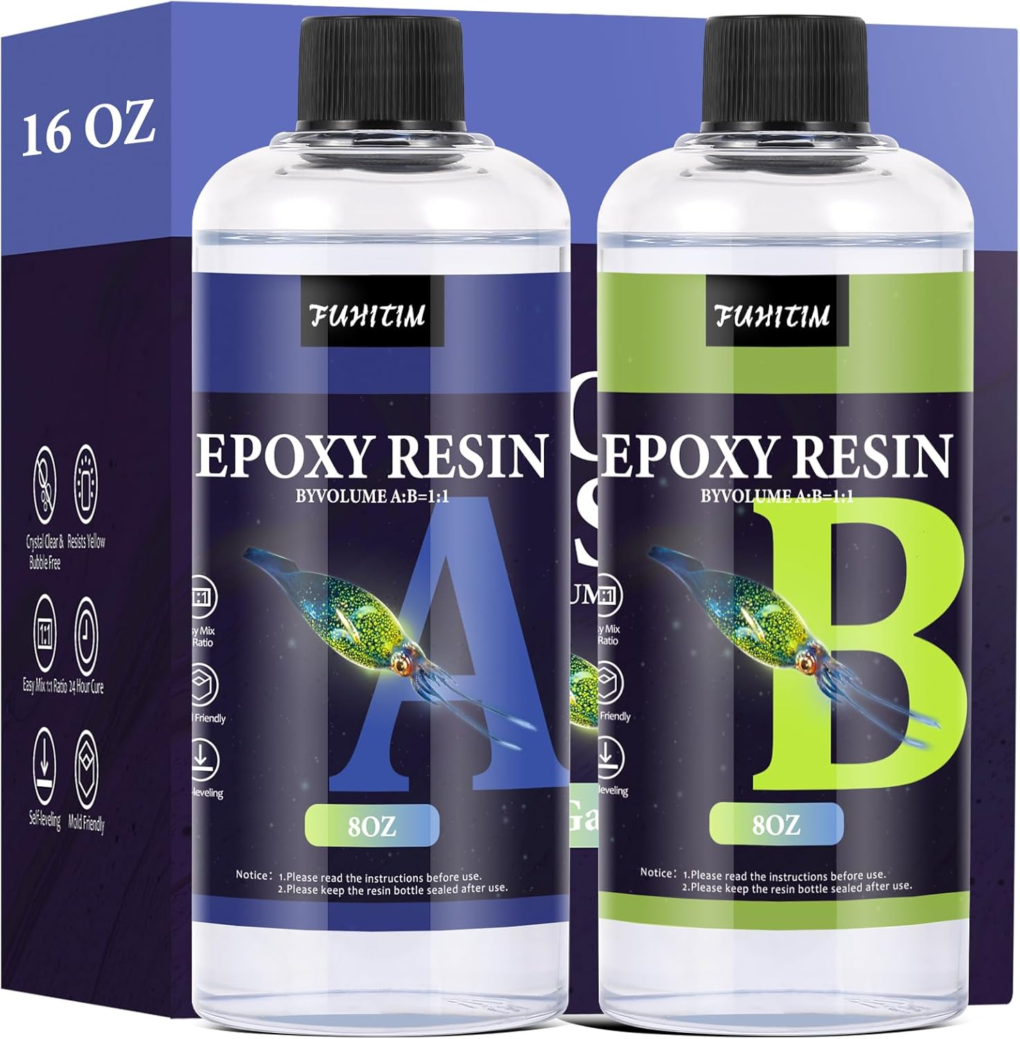 Epoxy Resin 16OZ - Crystal Clear Epoxy Resin Kit - Self-Leveling, High-Glossy, N