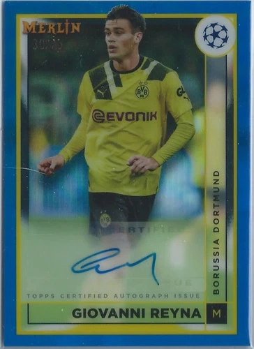2022-23 Merlin UEFA Club Competitions Blue Refractor 30/75 Giovanni Reyna Auto