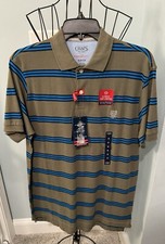 New Chaps Polo Shirt Deep Lichen Green Blue Striped Mens Small S 100 cotton