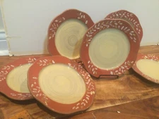 6 red clay salad desert plates 8'' Gretchen Kelly wheat leaves Centrum  Artisan