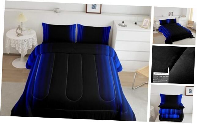 Geometric Abstract Ombre Comforter Set Kids Teens Dark Blue and Queen Multi 21
