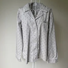 Figs Heart Gray Lounge Top novelty print long sleeve button up Size M