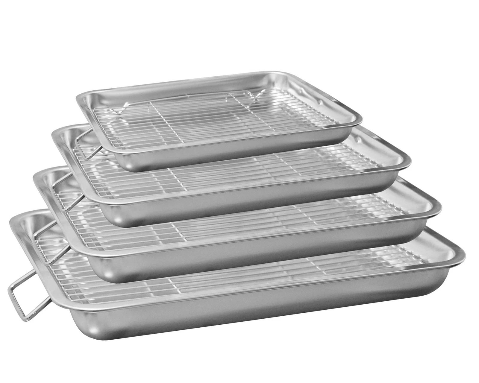 New 4Pcs Stainless Steel Oven Roasting Tray with Removable Rack Baking Oval Pan