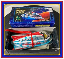 MINI SONICON ROCKET TIN LITHO REPRO PULL BACK ACTION TOY - 1997 JAPAN - MASUDAYA