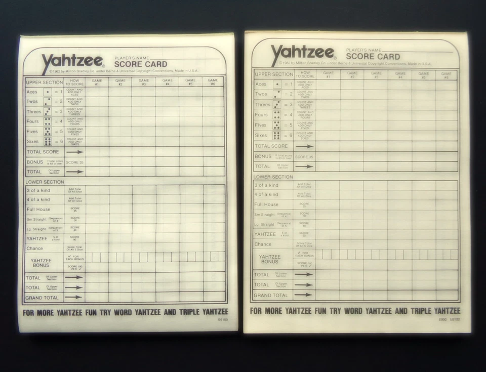 Yahtzee Score Cards (148) PADS ONLY Original Vintage 1982 Box Replacements Parts - Image 2 of 4