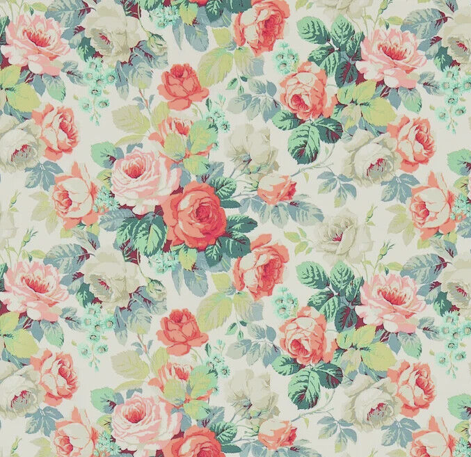 Sanderson Chelsea 3.6m Coral Emerald Linen Blend Curtain Fabric