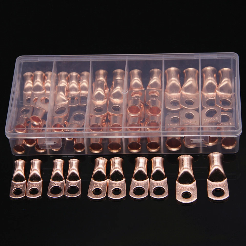 50Pcs Assorted Auto Copper Ring Lug Wire Bare Cable Crimp Connector Terminal Kit - Image 2 of 4