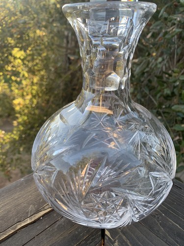 Antique American Brilliant Cut Crystal Carafe Decanter Square Prism Stopper - Picture 11 of 13