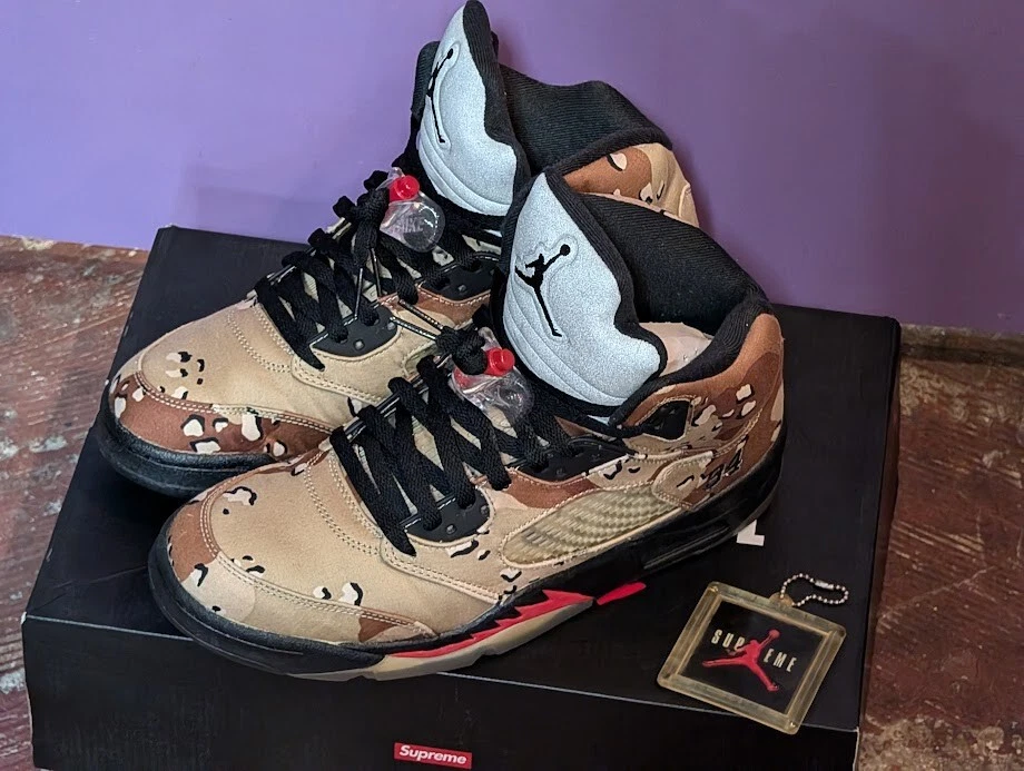 Homme 9US Nike Air Jordan 5 Retro Supreme Desert Camo édition limitée 824371 201