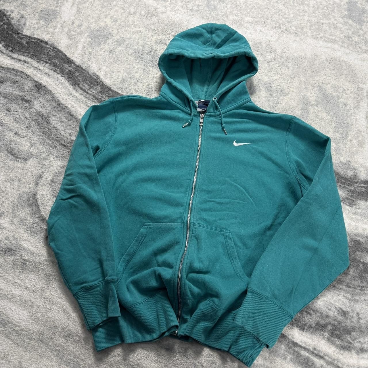 VTG Nike 2000s Turquoise Full Zip Mini Swoosh Sz XL Oversized Heavyweight Hoodie image 4