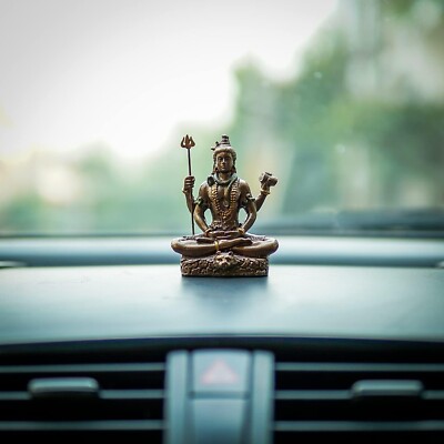 Lord Shiva Idol for Car Dashboard Cold Bronze Shiv Ji Murti - 3.4