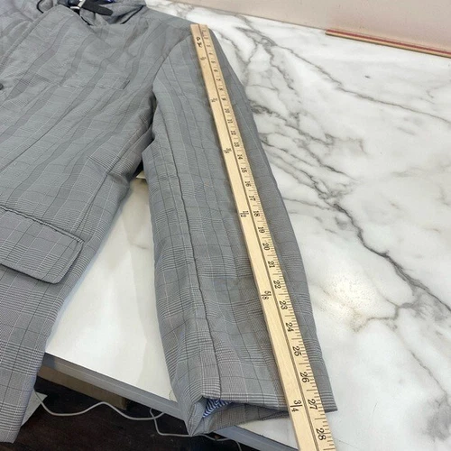 JF J.Ferrar Slim Fit Glen Plaid Jacket Men’s XL Black White Plaid Performance image 15