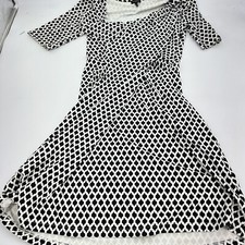 Talbots Black & White Easy Wear Faux Wrap Dress Size MEDium Fit Flare