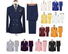 Business Men Suit Slim Fit Double Breasted Blazer Jacket Pants Tuxedo Peak Lapel
