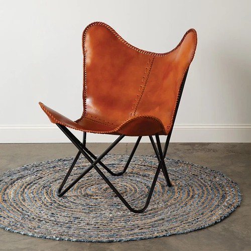 Chair Butterfly Brown Leather Handmade Home VintageBrown Lounge Relax With Stand - 第 5/8 張圖片