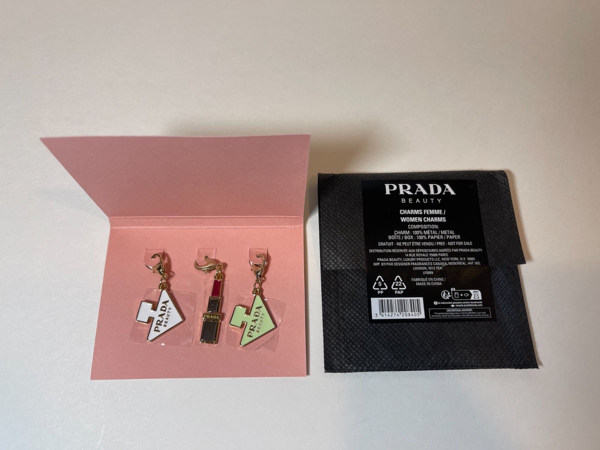 Prada Beauty 3 Bag Charm Set | Enamel Bottle | Lipstick | Logo